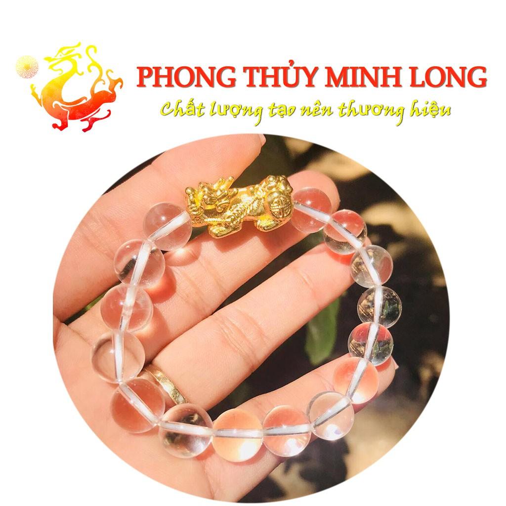 Vòng tay đá. thach anh Trắng chất lượng 5A mix Tỳ Hưu Vàng hợp mệnh Kim và Thủy