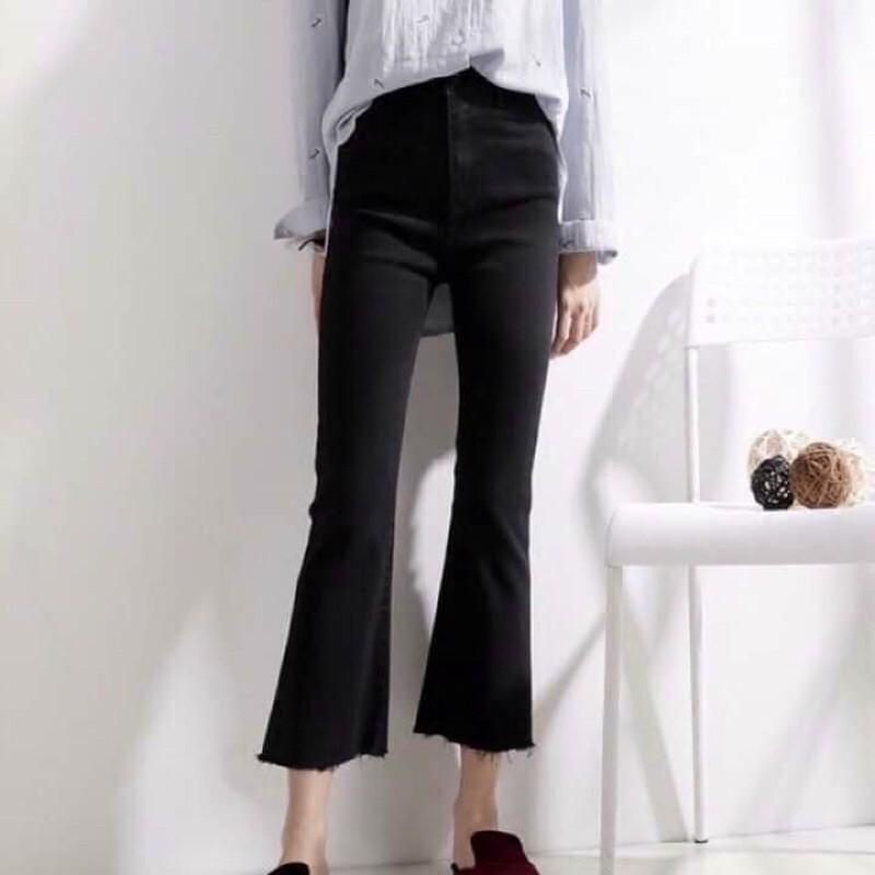 Quần Jeans Đen Trơn Ống Loe Hót Trend -Nhà Cam