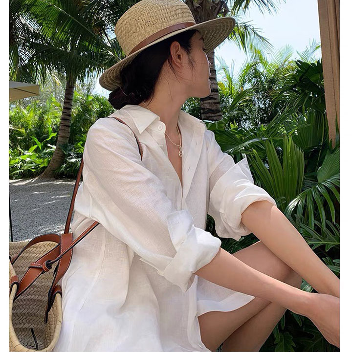 Áo sơ mi nữ công sở form rộng cổ đức ArcticHunter, chất vải linen thô Premium mềm mát sang trọng, thời trang thương hiệu chính hãng