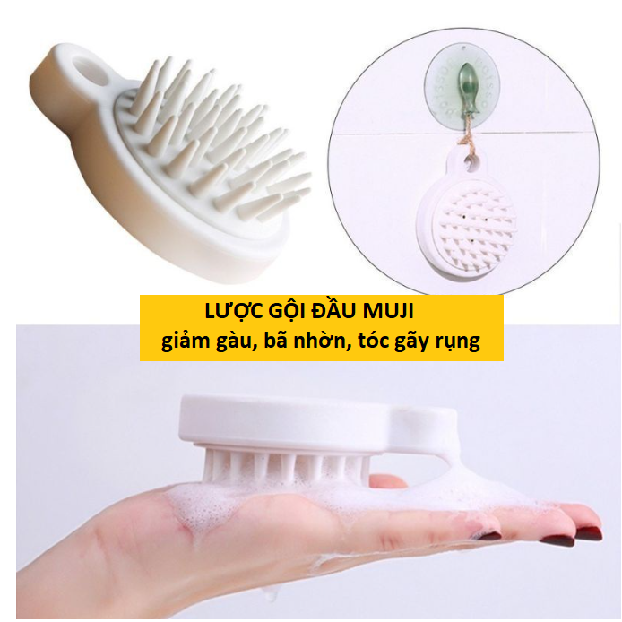 Lược gội đầu Nhật Bản bằng silicone mát xa da đầu giảm rụng kích thích mọc tóc, làm sạch da đầu GD728-LuocMuji