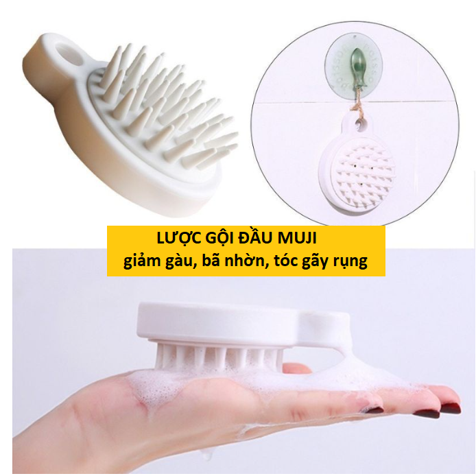 Lược Gội Đầu Silicone Nhật Bản Masage Đầu Giảm Stress Rụng Tóc, Bàn Chải Gội Đầu Làm Sạch Da Đầu, Kích Thích Mọc Tóc GD728-LuocMuji