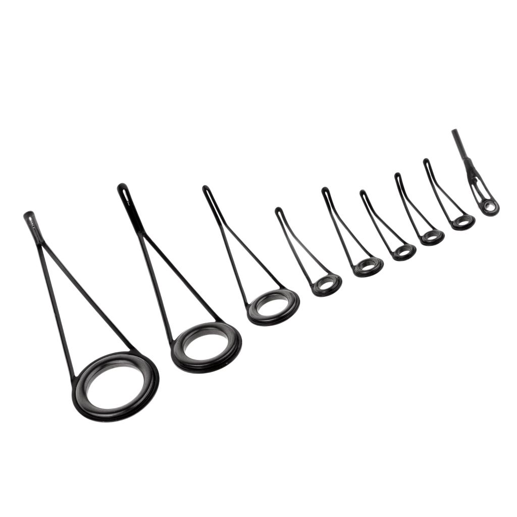 9pcs Various Sizes Fishing Rod Guides Spinning Eyes Rings Tip Top Repair Kit