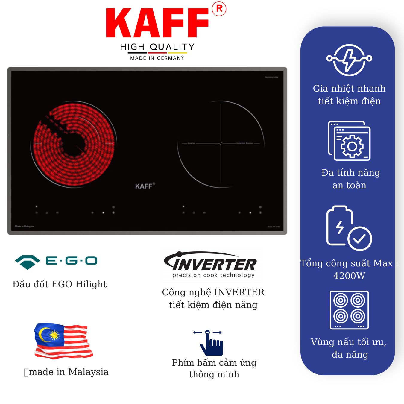 Bếp âm từ hồng ngoại đôi nhập khẩu Malaysia KAFF KF-073IC - Hàng chính hãng