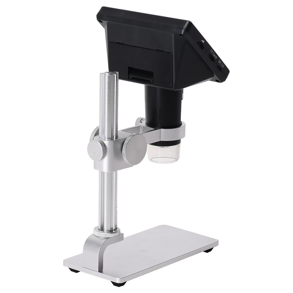 4.3 Inch Display 1000X Digital Microscope Photo Video Taking with 8 Adjustable LED Lights Lifting Aluminum Alloy Stand for Jewelry Identification Mobilephone Repairs