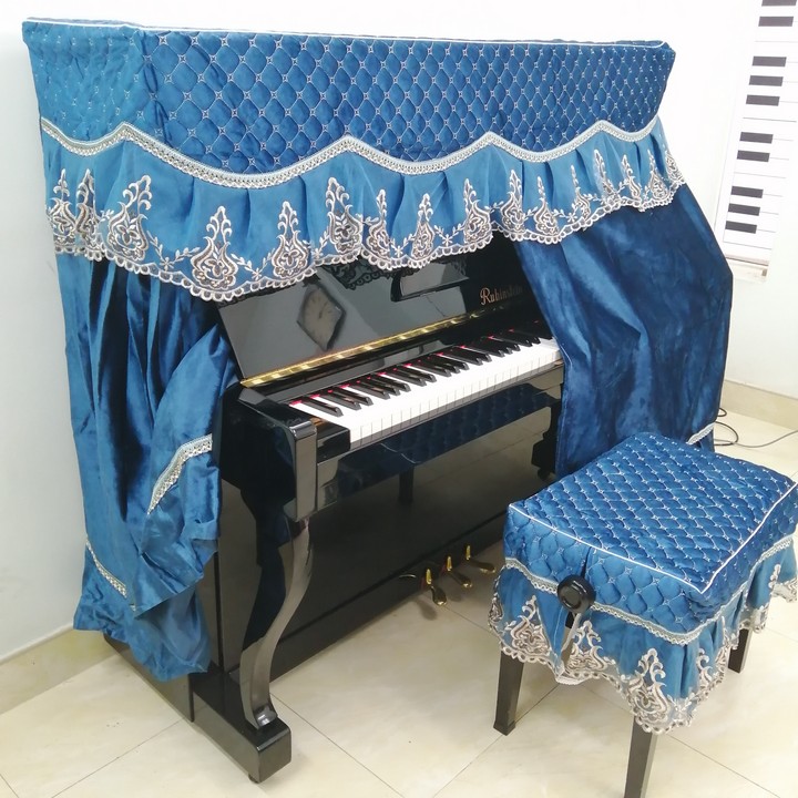 BỘ KHĂN PHỦ ĐÀN PIANO CƠ MÀU XANH NƯỚC BIỂN