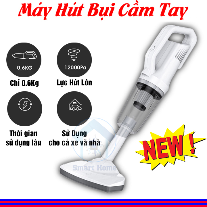 Máy Hút Bụi Cầm Tay Mini Không Dây Đa Năng Sạc Chân Cắm USB Lực Hút 12000Pa 120W , Lõi lọc đạt chuẩn HEPA có thể tái sử dụng nhiều lần , Dung tích khoang chứa lớn 0.53L