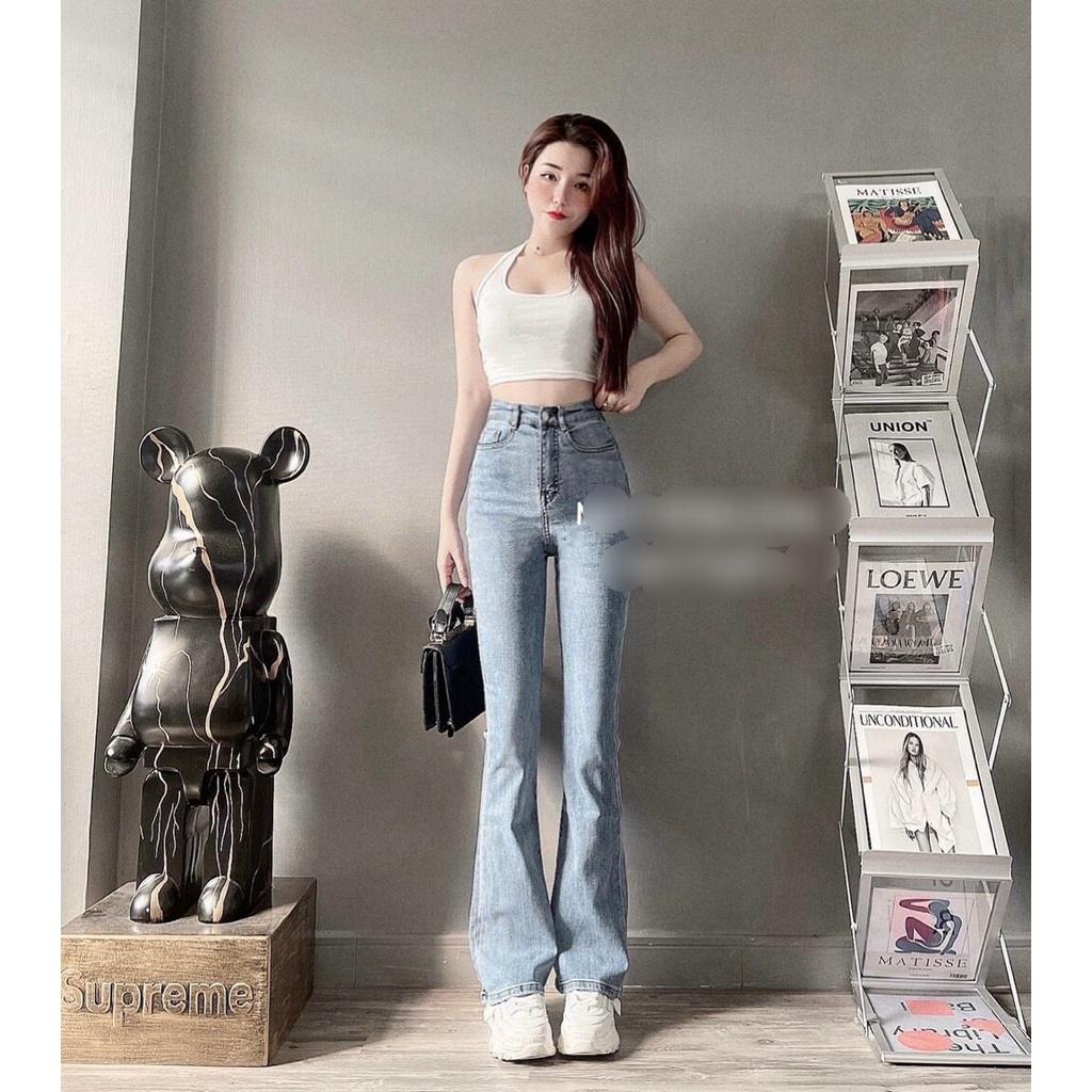Quần jean dài ống loe CUN9140 from siêu cao chất cotton 2 da hàng co giãn kiểu tôn dáng