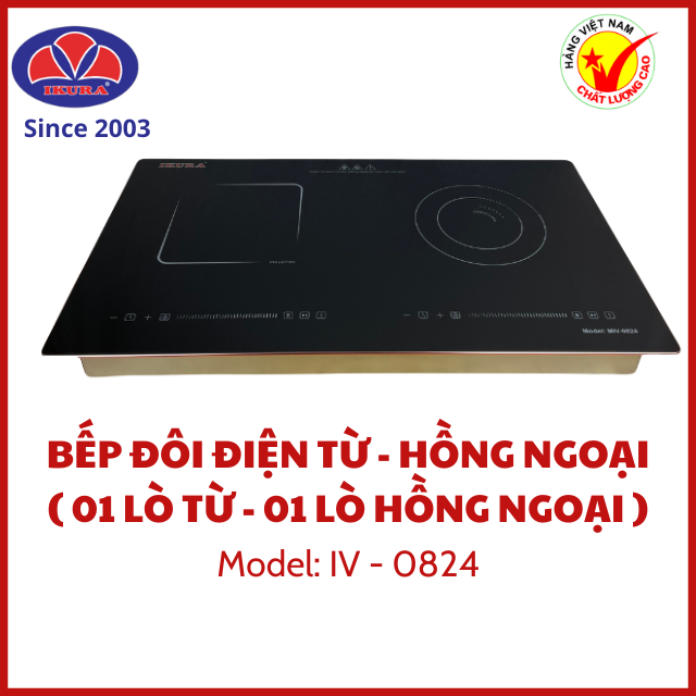 Bếp Điện Đôi IKURA EIV-0824  ( 1 bên Điện từ - 1 bên Điện Hồng Ngoại)  - Hàng Chính Hãng