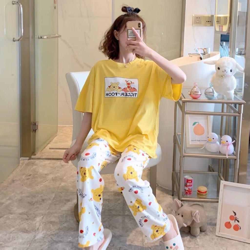 Đồ bộ thun quần dài, đồ mặc ở nhà ,Đồ Bộ Pyjama Dài Tay, Đồ Ngủ Mặc Nhà Pizama Đồ Bộ Nữ Dài Mặc Nhà Dễ Thương,Chất Vải Mỏng Thoáng Mát,In Họa Tiết Hoạt Hình