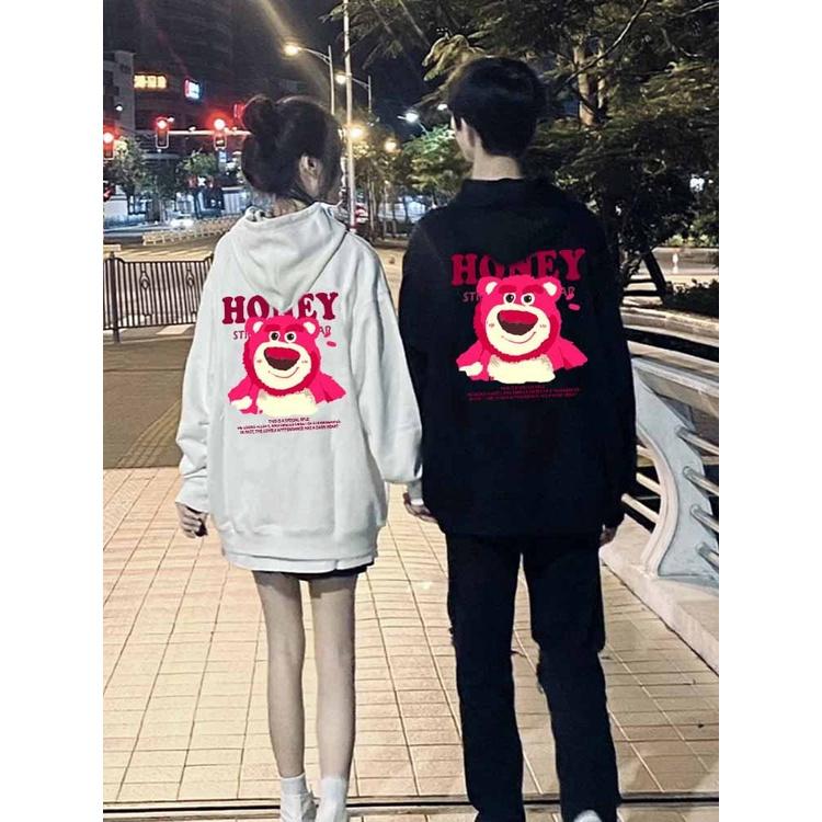 ÁO KHOÁC NỈ BÔNG NỮ ÉP HÌNH GẤU DÂU HỒNG HONEY ĐƠN GIẢN TRẺ TRUNG -ÁO HOODIE TRÒNG ĐẦU ĐÁNG YÊU XINH XẮN GẤU HONEY