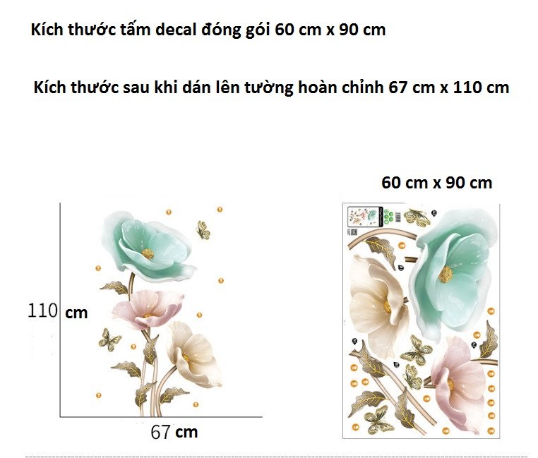 Decal dán tường hoa mẫu đơn nghệ thuật