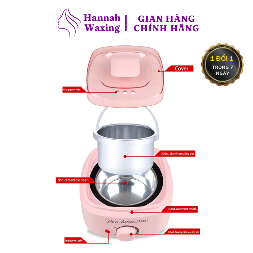 Combo Nồi Nấu Sáp Pro Wax 200 + Sáp Wax Lông Hannah Waxing cao cấp siêu bám lông, an toàn cho da