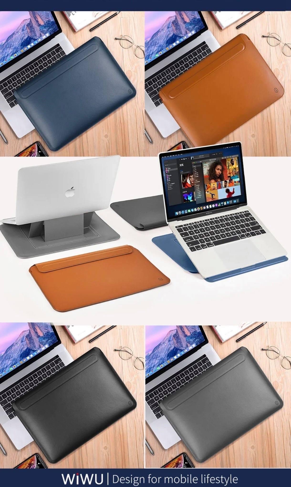 Bao Da Skin Pro Slim Stand Sleeve Dành Cho Macbook Chất Liệu Da PU Mịn, Nắp Từ Tính Có Chân Đế Có Thể Tự Điều Chỉnh - Hàng Chính Hãng