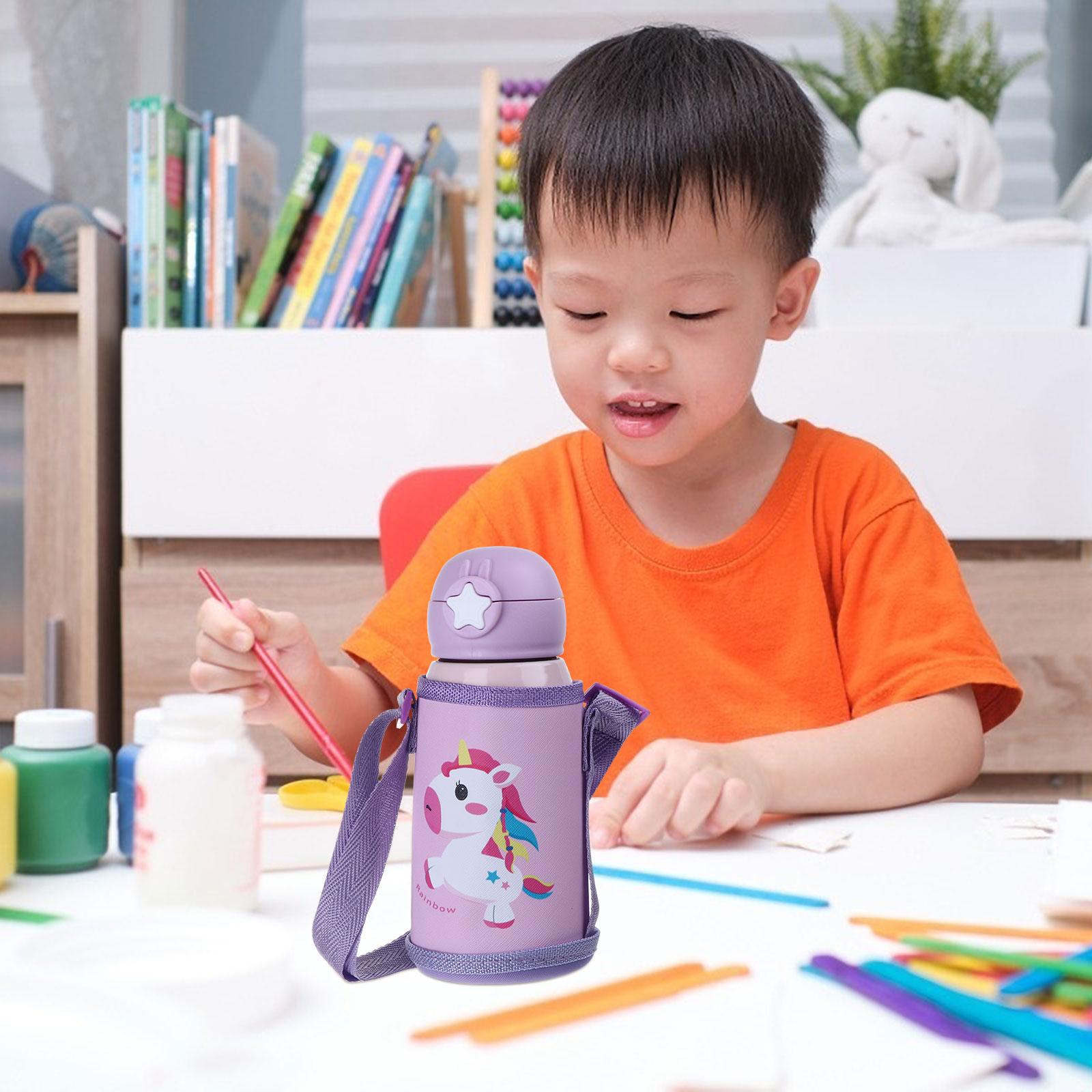 1Pc 500ML Di Động Thép Không Gỉ Trẻ Em Giữ Nhiệt Cốc Cốc Hút Chân Không Trẻ Em Dễ Thương Nhiệt Nước Thermocup Có Ống Hút màu Tím