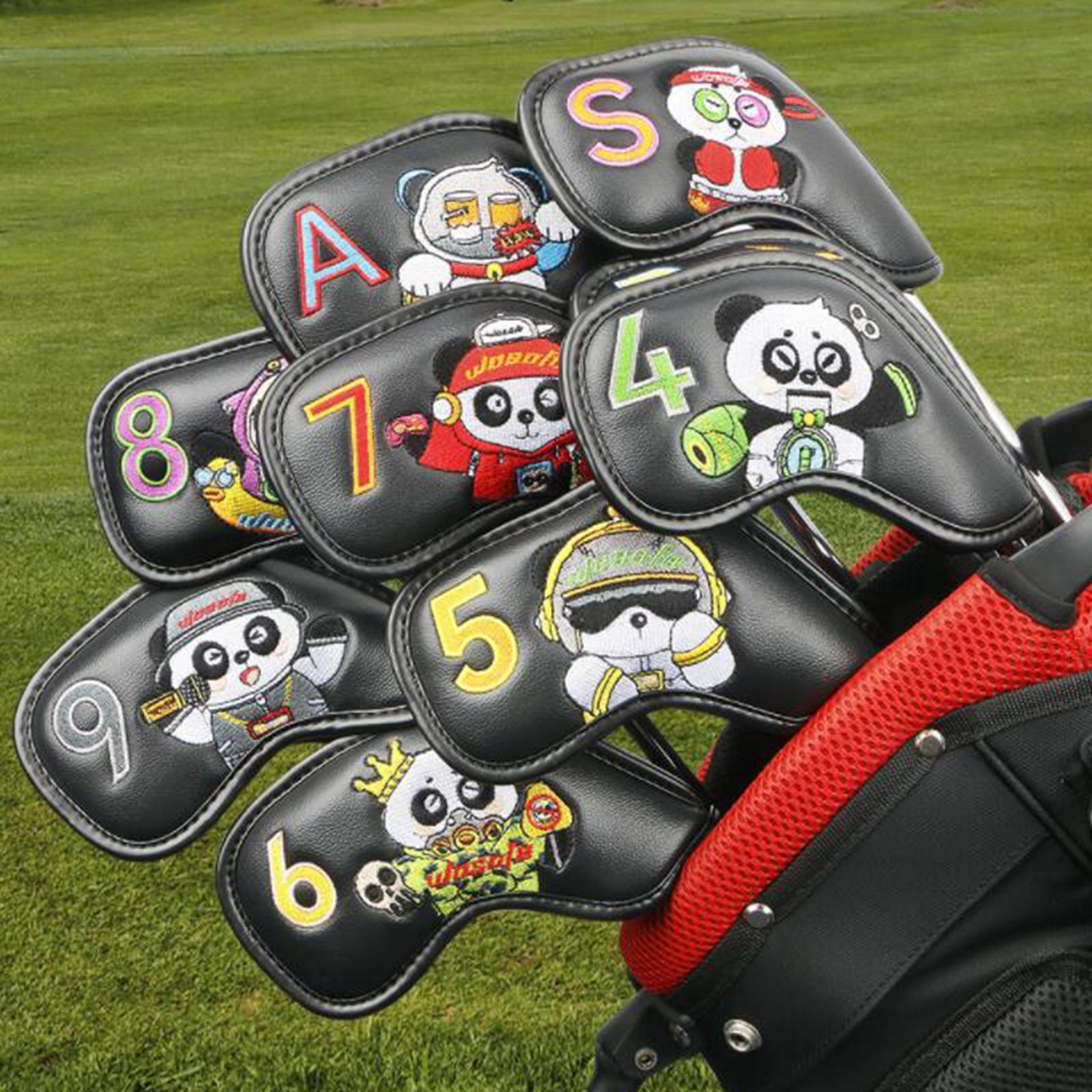 9x Golf Iron Headcovers Club Head Cover Protection Guard Men Gift PU Waterproof Embroidery Number Outdoor Sports Protective Headcover Sleeve