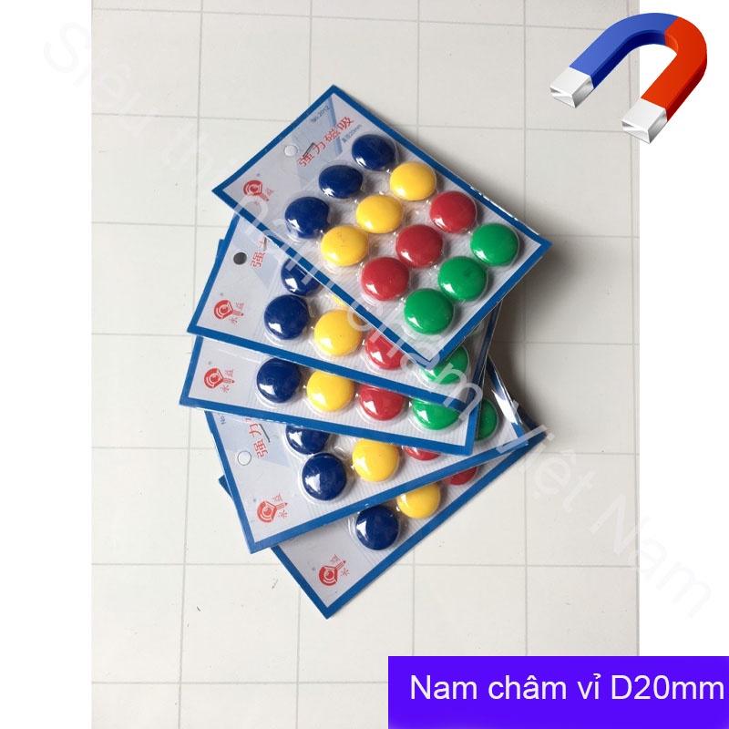 Vỉ nam châm 12 viên đính bảng từ nhiều màu sắc kích thước 20mm