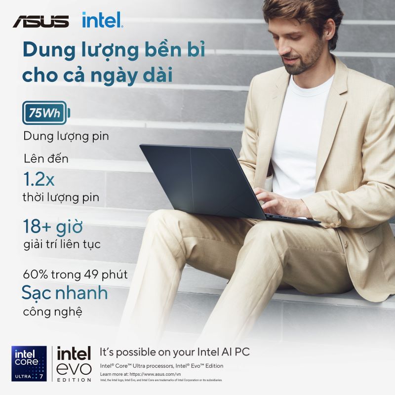 Asus Zenbook 14 UX3405CA-PZ368WS (Intel Core Ultra 7 255H | 16GB | 512GB | Intel Arc | 14 inch 3K OLED | Cảm ứng | Win 11 | Office | Xanh)- HÀNG CHÍNH HÃNG