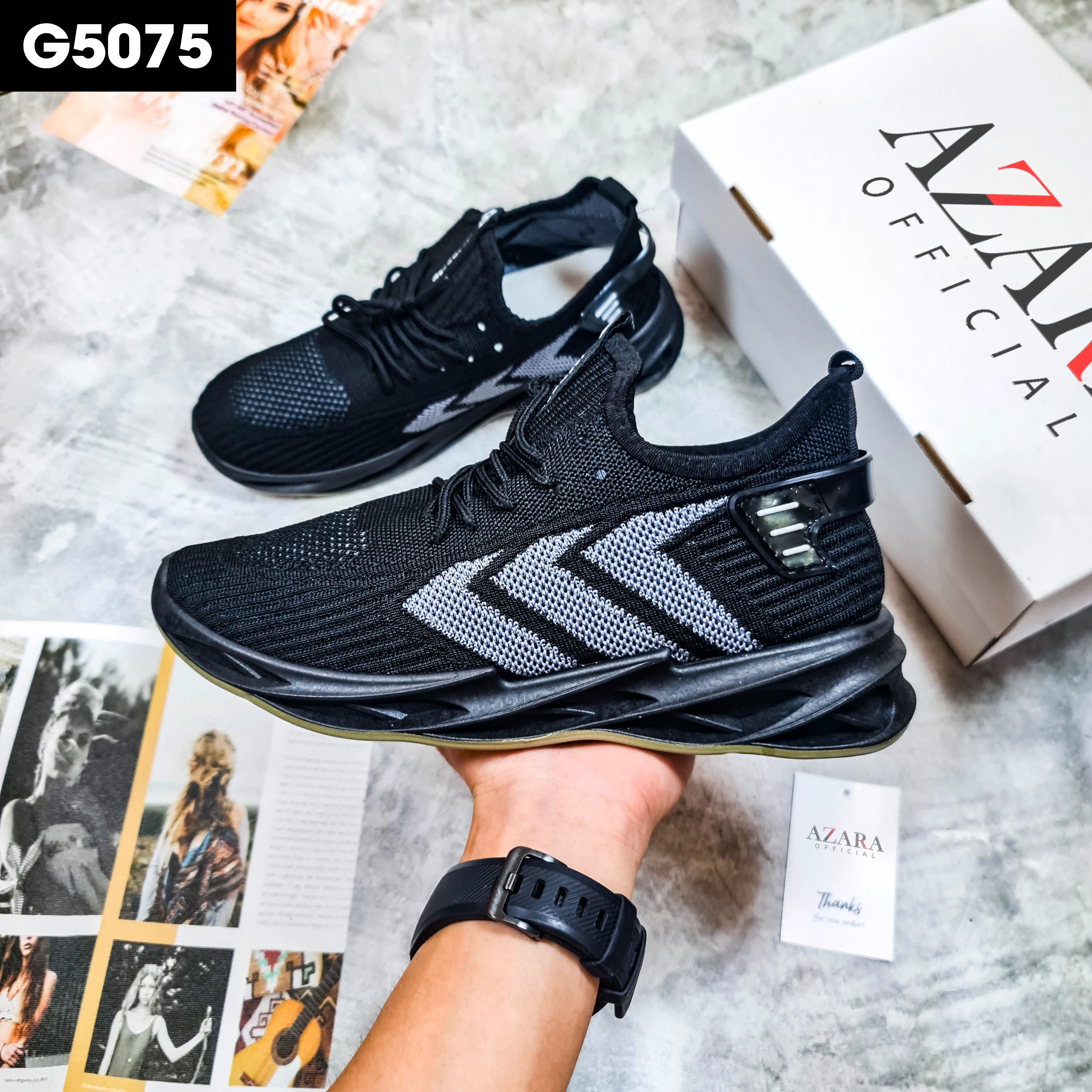 Giày Thể Thao Nam AZARA - Giày Sneaker Màu Đen -  Xanh Đen - Xám, Đế Êm, Chống Trơn Trượt, Ôm chân - G5075