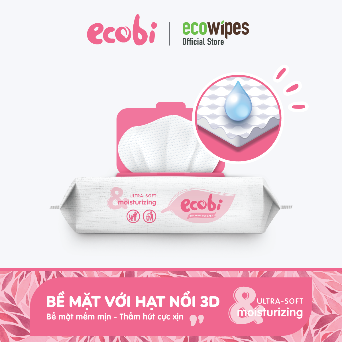 Khăn giấy ướt cho bé Ecobi gói 80 tờ Hương dịu nhẹ không cồn không paraben an toàn cho da của bé