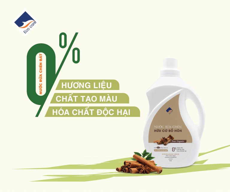 Nước rửa chén hữu cơ Bồ hòn Ecocare - 100% thực vật, không hóa chất, tinh dầu khử mùi, chăm sóc da tay, tiết kiệm nước 30% - Chai 4000ml