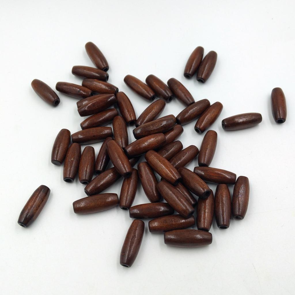 100 Pieces Mixed Art Wood Oval Loose Beads Wood Tube Bead Wooden Beads for DIY Jewelry Making Bracelet Charms Home Decoration Crafting Beads Dark brown and Beige