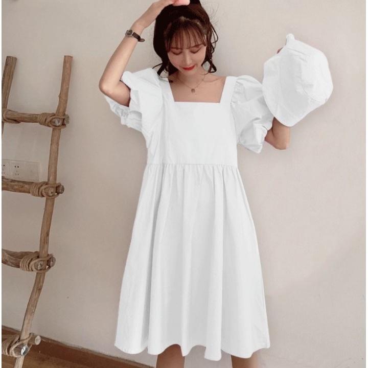 Đầm nữ trẻ em Hot trend 2021 - Cổ vuông - Tay phồng - Chất đũi -VannhShop Ms 01A
