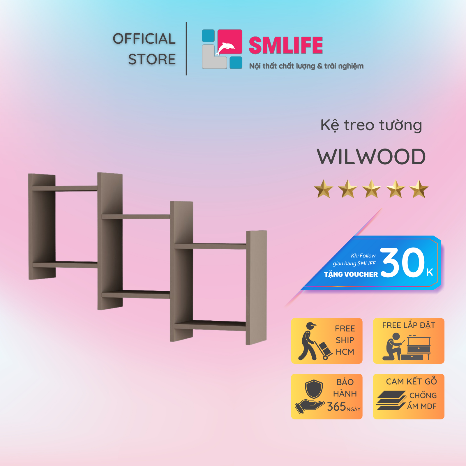 Kệ trang trí gỗ thiết kế mới lạ SMLIFE Wilwood