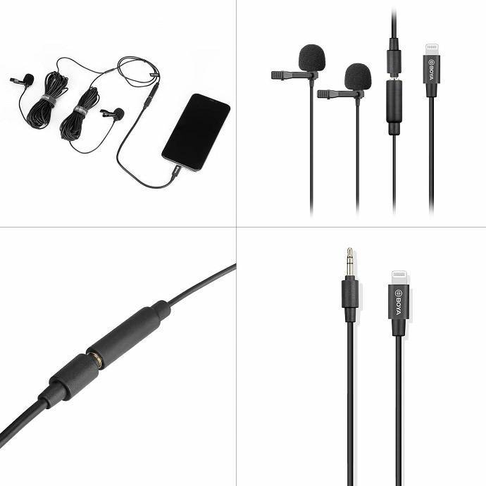 MIC THU ÂM KÉP CÀI ÁO BOYA BY-M2D CHO ĐIỆN THOẠI IPHONE CỔNG LIGHTNING hàng chính hãng