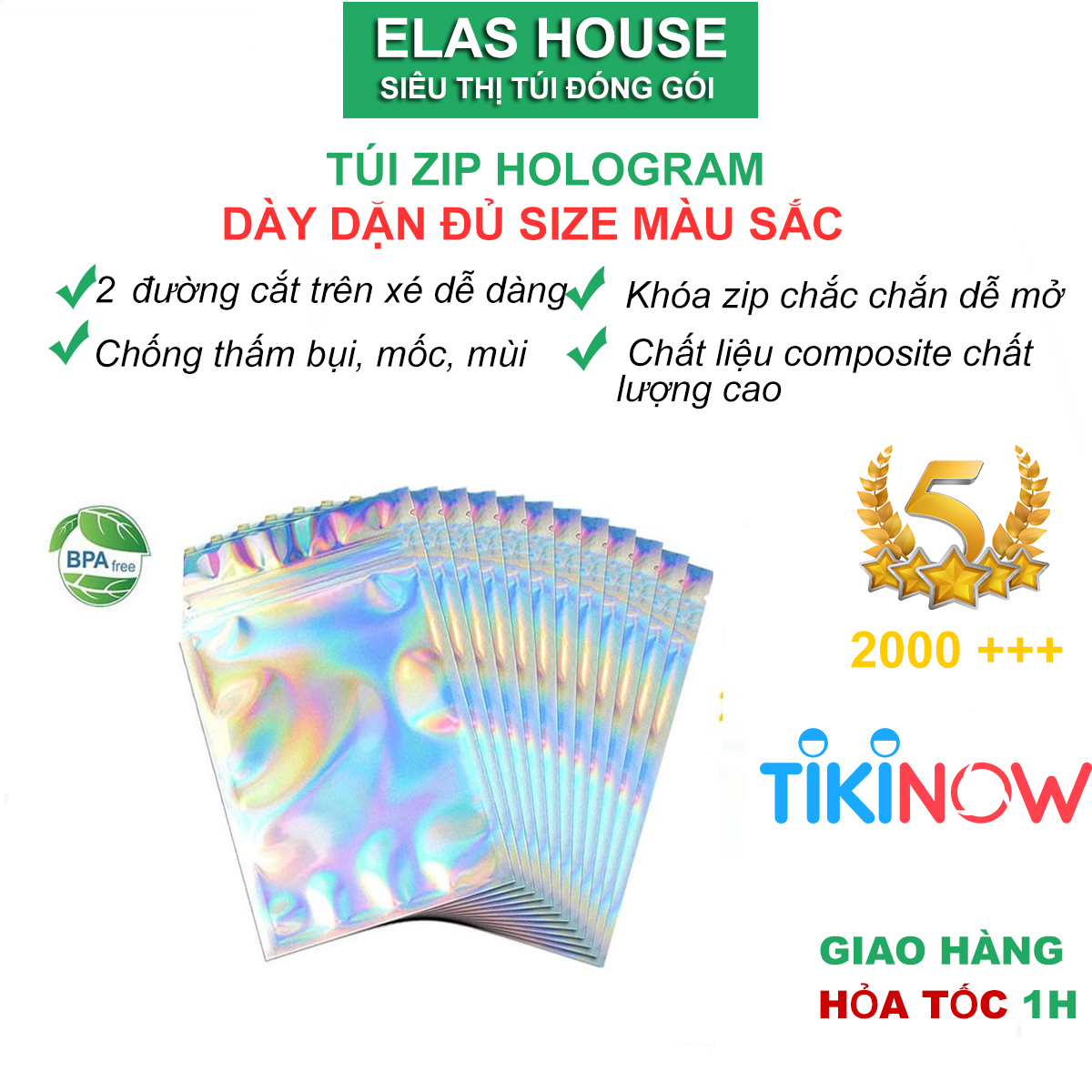 Túi Zip Hologram Màu Sắc Elas House Túi Zipper Nhỏ Mini Đủ Size Đa Năng