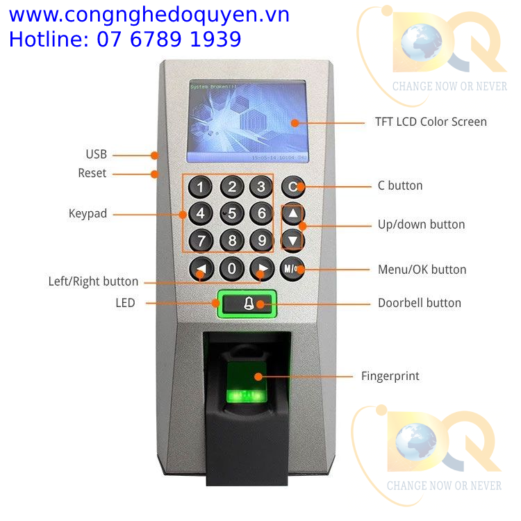 Máy chấm công F18 Tiếng Việt 