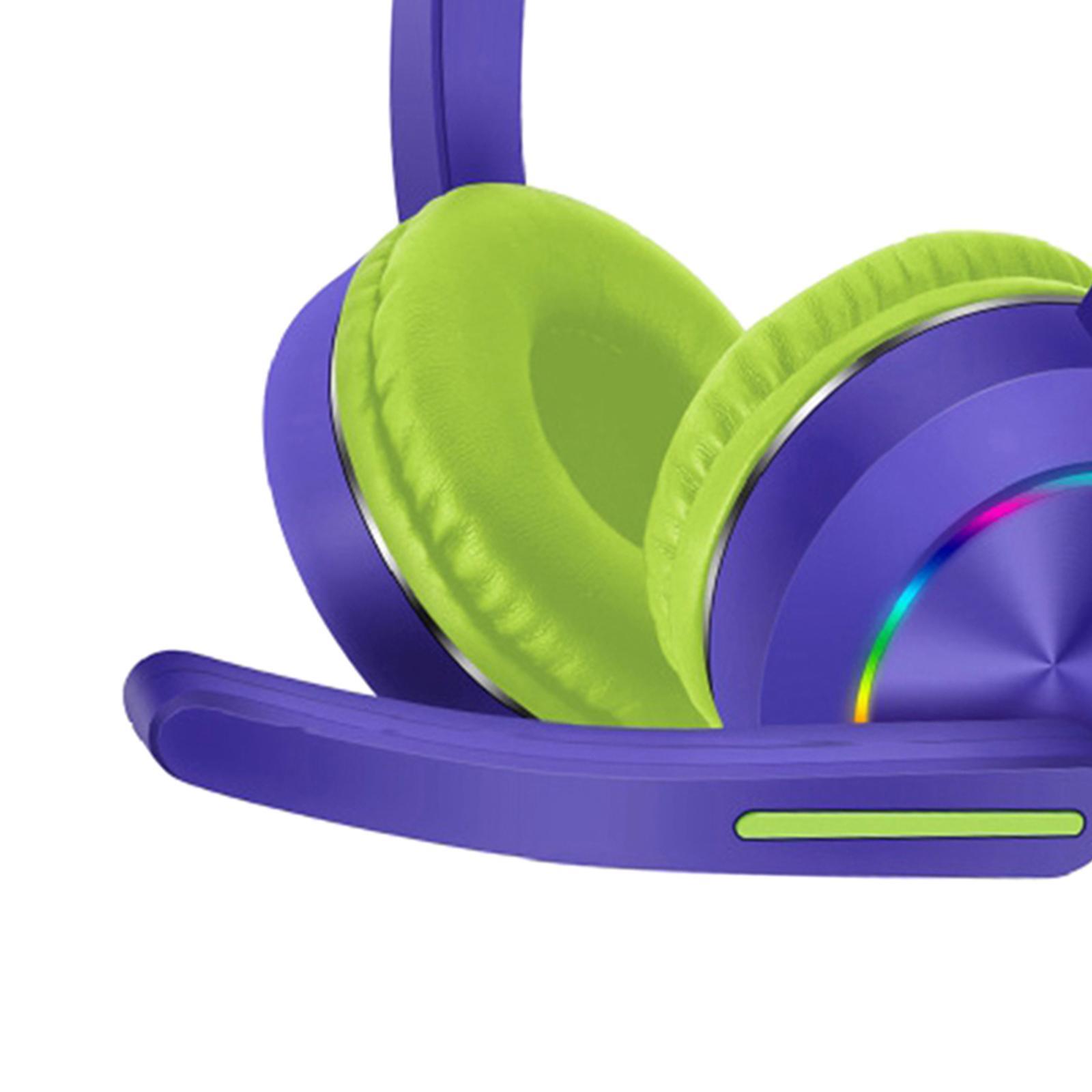 Bluetooth Headphones LED Light up Cat Ear Headset Earphones w/Mic Black