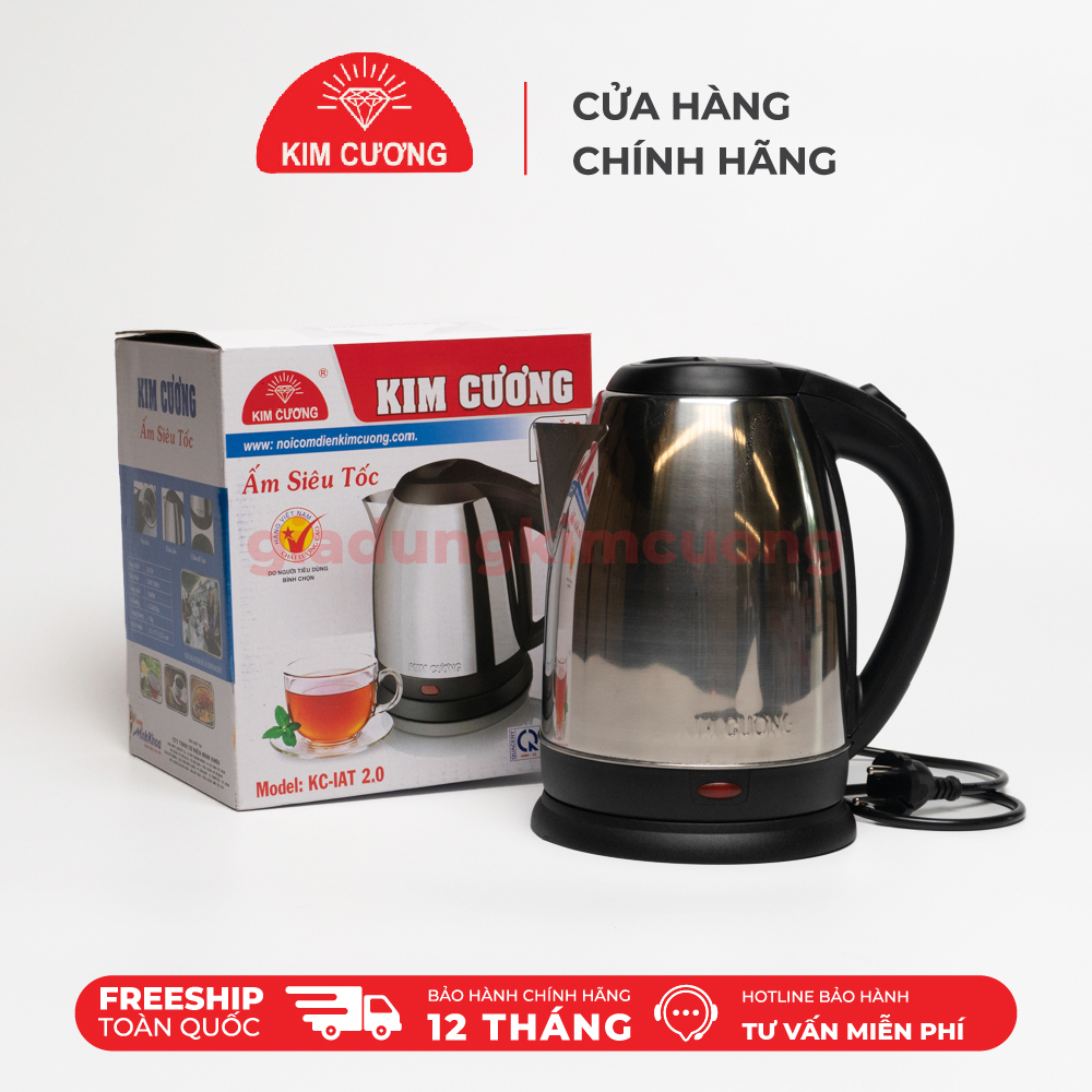 Ấm Đun Nước Siêu Tốc Inox 2 Lít Kim Cương - Hàng Chính Hãng