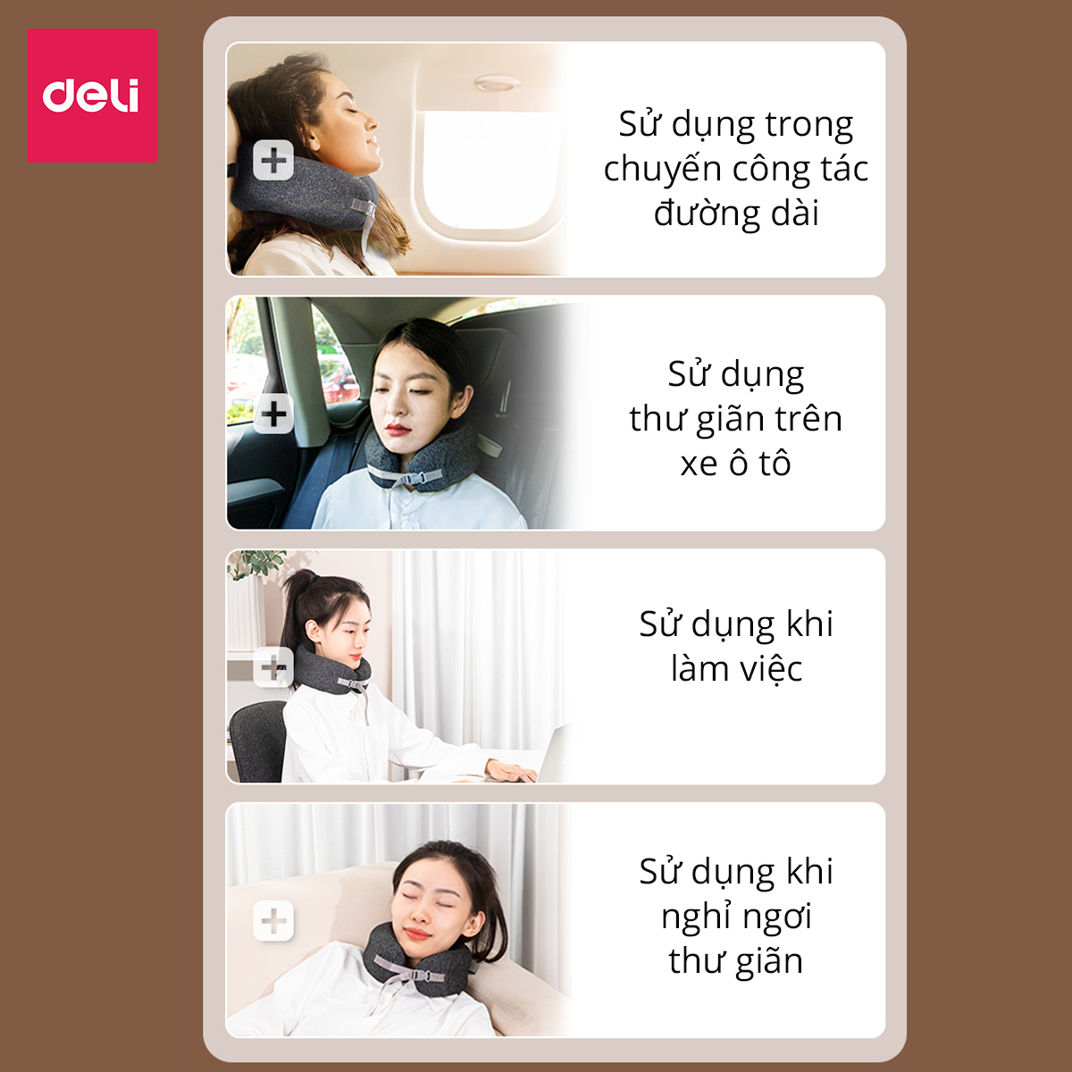 Gối Kê Cổ Chữ U Cao Su Non Cao Cấp Kèm Đai Cuộn Thông Minh Deli - Chống Đau Mỏi Cổ Vai Gáy Cho Dân Văn Phòng Du Lịch Tàu Xe Gối Chữ U Văn Phòng Kê Đầu Tựa Cổ Ô Tô - LE750 LE751