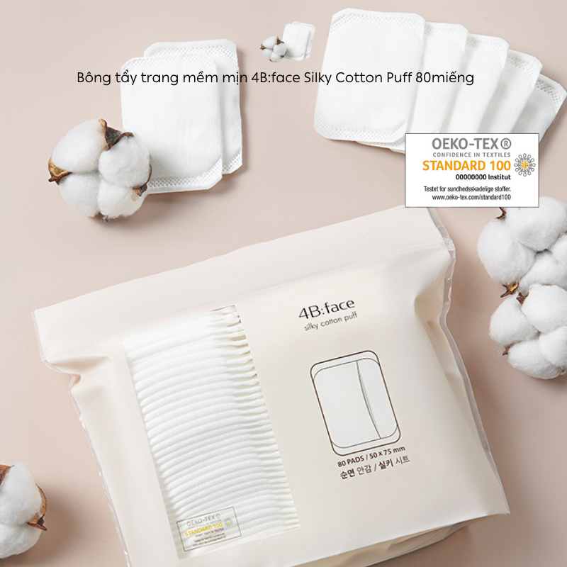 Bông tẩy trang mềm mịn 4B:Face Silky Cotton Puff 80 miếng 4bface