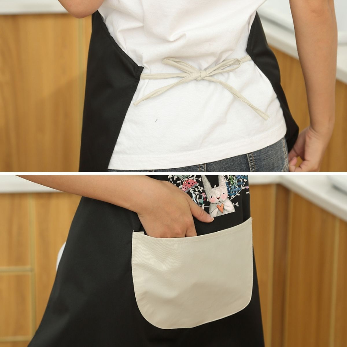 Tạp dề chống thấm đa năng loại cao cấp in hình họa tiết kute, có túi trước đựng điện thoại tiện dụng