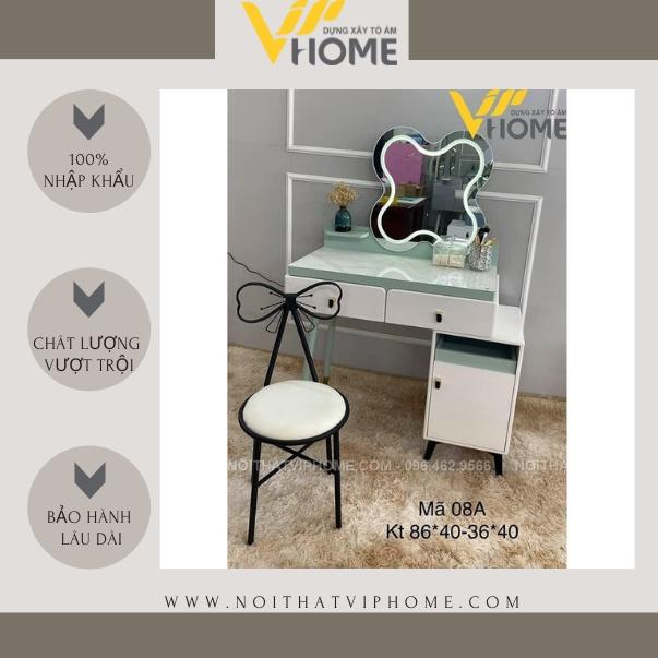 Bàn trang điểm, bàn phấn kèm gương tích hợp đèn LED kèm nút cảm ứng thông minh và ngăn kéo để đồ tện lợi BTD-00030