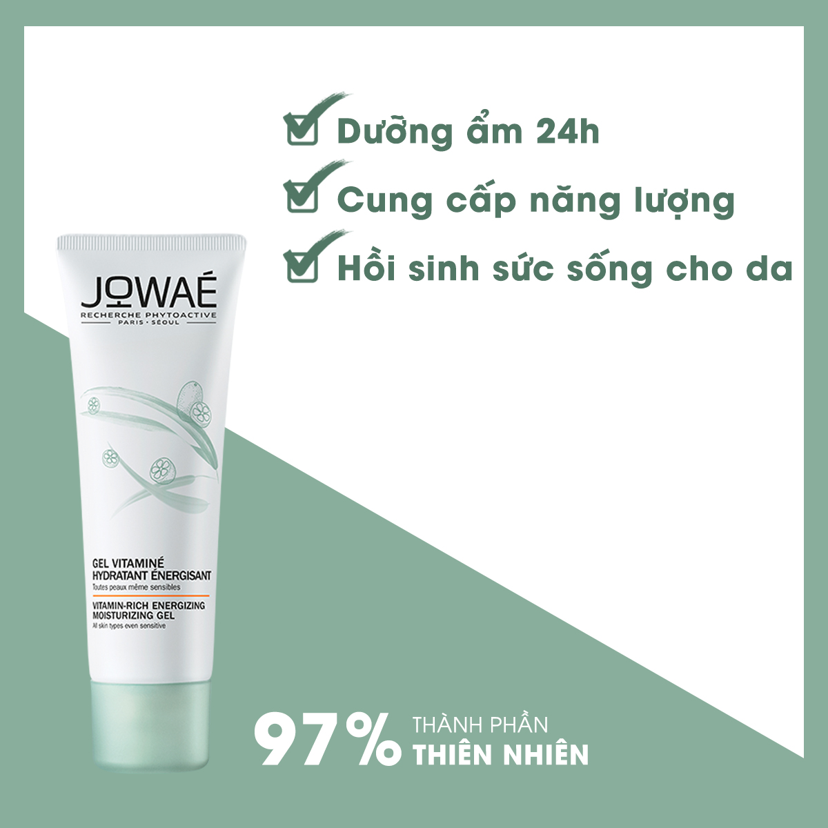 GEL hồi sinh sức sống cho da dưỡng ẩm JOWAE mỹ phẩm thiên nhiên từ Pháp VITAMIN- RICH ENERGIZING MOISTURIZING GEL 15ml