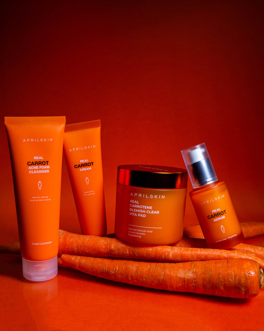 Bộ 4 Sản Phẩm Cà Rốt Giảm Mụn, Làm Sáng Da Aprilskin Carrotene( Cleanser + Vita pad + serum carrot + sunscreen) + Tặng Kèm 1 Băng đô tai mèo (màu ngẫu nhiên)