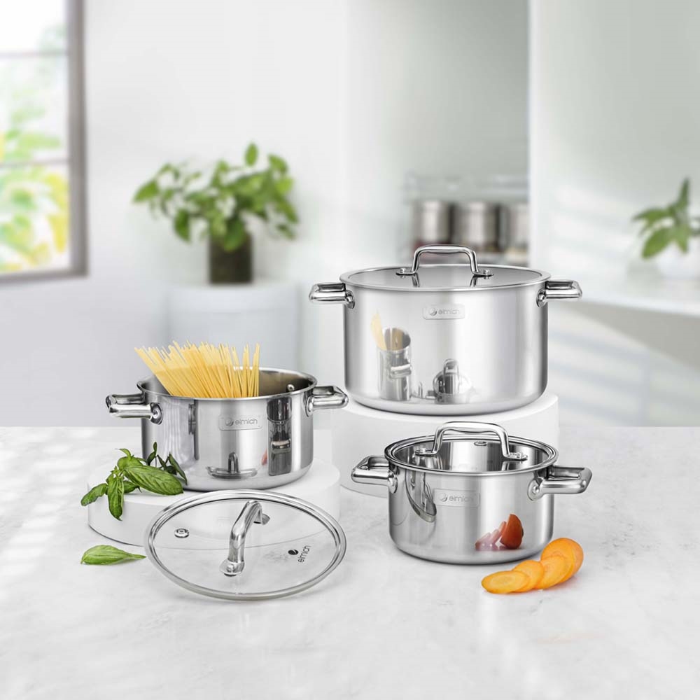 Bộ 3 nồi inox 304 liền khối Elmich Trimax ECO size 18, 20, 26cm - Hàng chính hãng