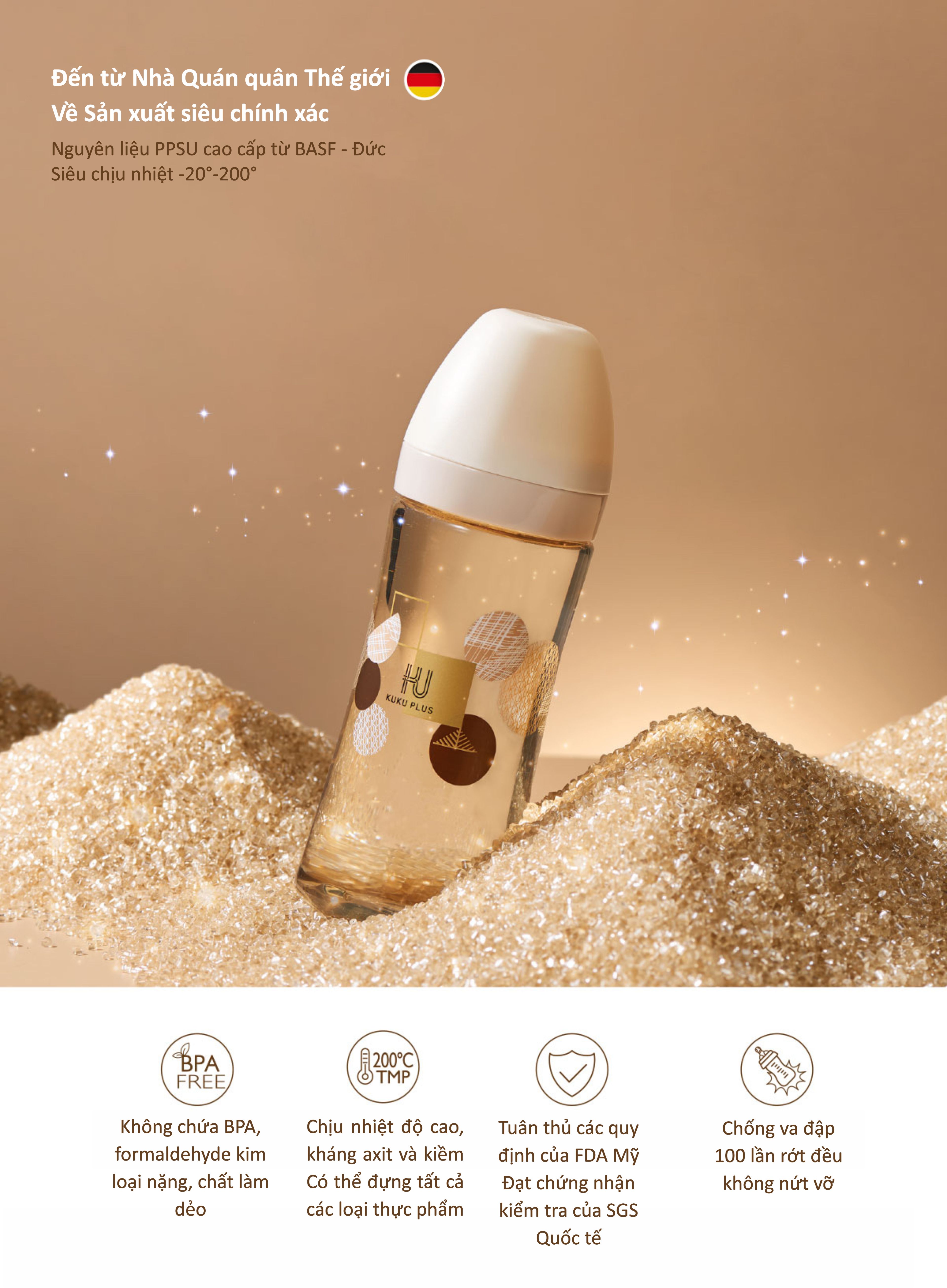 BÌNH SỮA KUKU CỔ RỘNG PPSU PHIÊN BẢN KU-PLUS KU5883 - 300ml