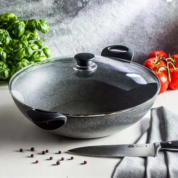 BALLARINI - Chảo Wok nhôm chống dính nắp kính Ferrara - 36cm - Hàng Chính Hãng