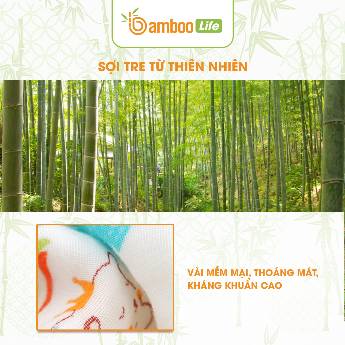 Khăn tắm cho bé từ sợi tre thiên nhiên Bamboo Life BL054 Khăn tắm cho trẻ sơ sinh mềm mại kháng khuẩn an toàn cho làn da bé