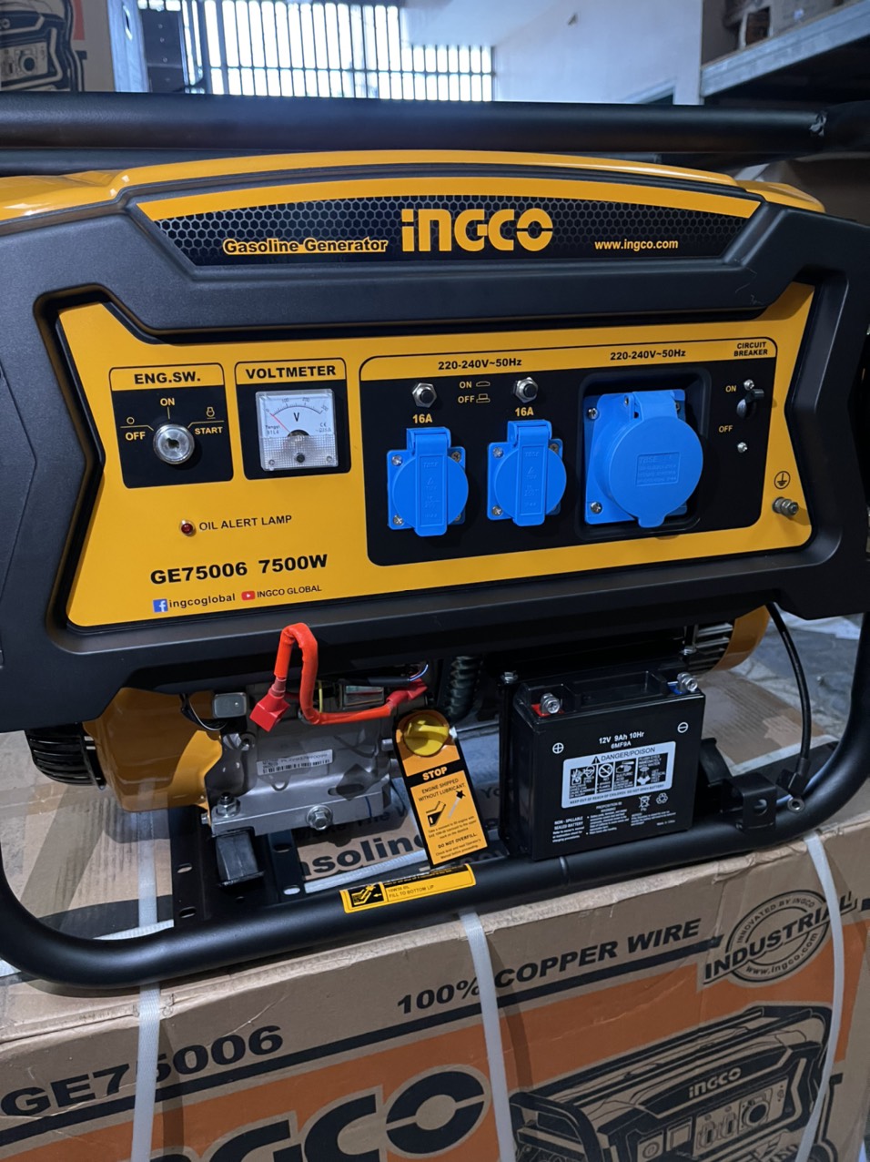 MÁY PHÁT ĐIỆN DÙNG XĂNG INGCO 7.5KW GE75006- MOTOR DÂY ĐỒNG - GIẬT NỔ + ĐỀ ĐIỆN - HÀNG CHÍNH HÃNG