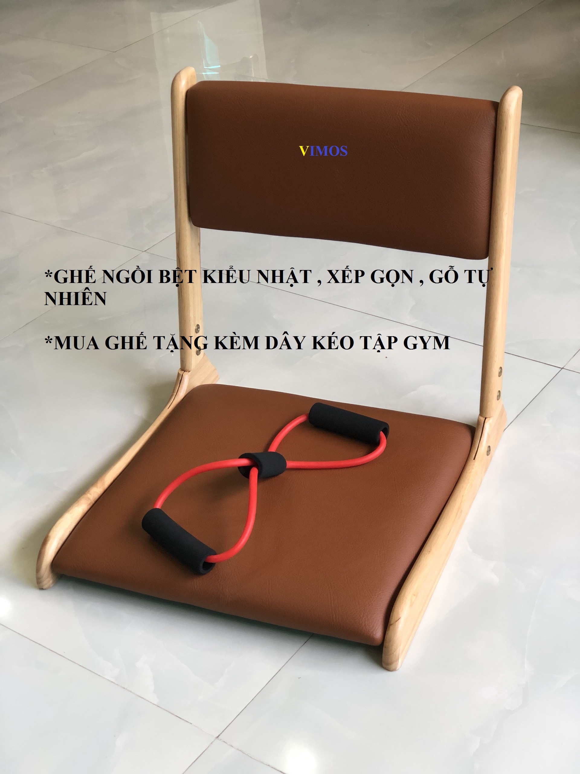 Ghế bệt tựa lưng, ghế lười bằng gỗ VIMOS -Tặng kèm dây kéo tập thể dục