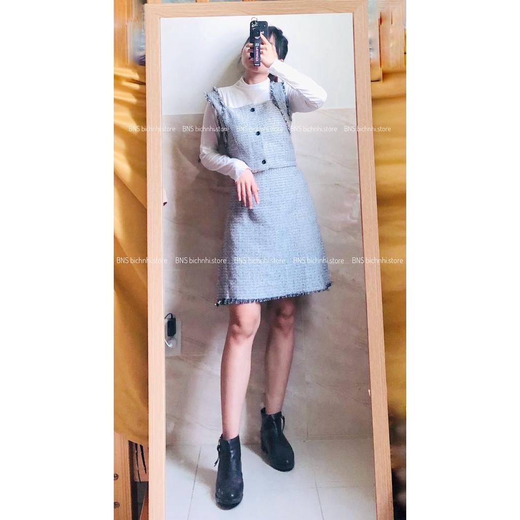 SET ÁO DẠ TWEED DÁNG CROPTOP & CHÂN VÁY CHỮ A -High Neck Basic Tee With Sleeveless Crop Tweed Jacket & Skirt Set- BY BNS AURORA SET BNS006