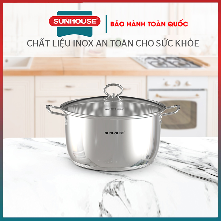 Nồi INOX cao cấp 5 đáy SUNHOUSE 16 24 30 CM  bộ nồi bếp từ inox cao cấp chính hãng dùng tất cả loại bếp