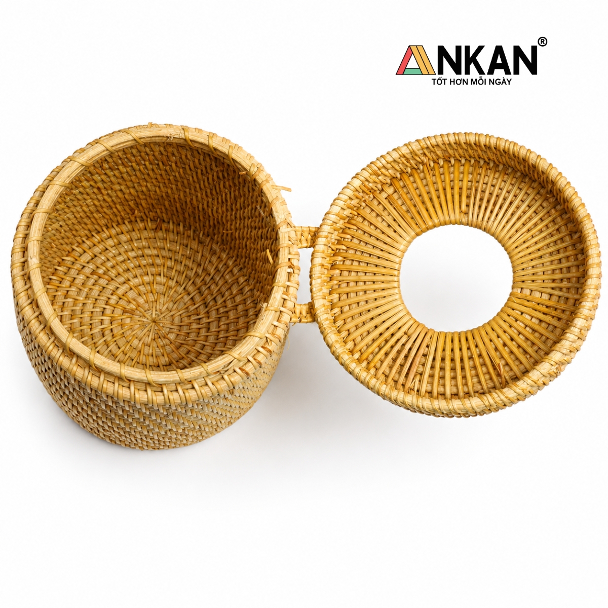 Hộp Khăn Giấy Mây Tre Hình Tròn ANKAN – Decor Sang Trọng Nhà Tắm, Phòng Khách, Quán Cafe