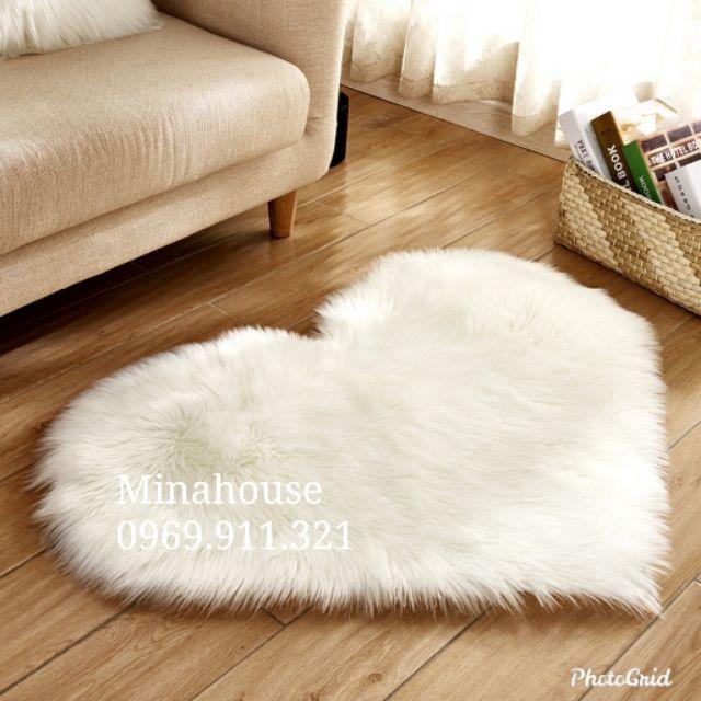 Minahouse01 Thảm lông trái tim trắng trang trí phòng khách & phòng ngủ