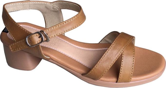 Giày sandal nữ Trường Hải quai chéo da bò thật gót vuông đế PU siêu nhẹ màu vàng SDN0412 [HÌNH ẢNH THẬT