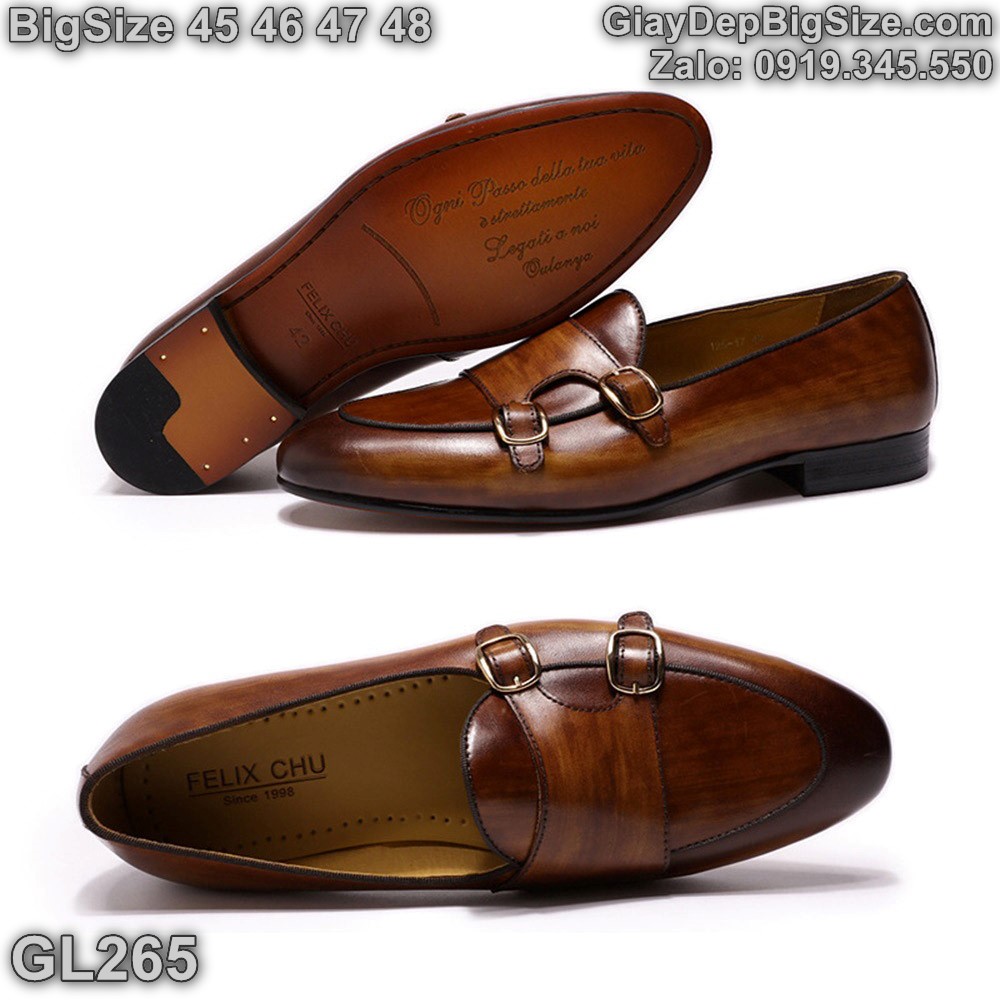 Giày tây lười Monk Strap, giày da công sở cỡ lớn 45 46 47 48 cho nam chân to. Big size handmade loafers for wide feet